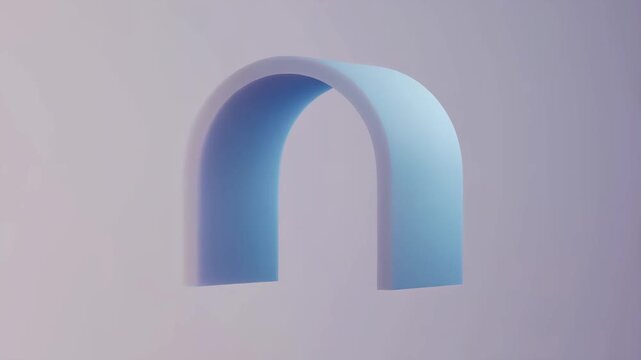 A serene and modern animation featuring a light blue 3D arch shape rotating gracefully against a soft gradient backdrop.