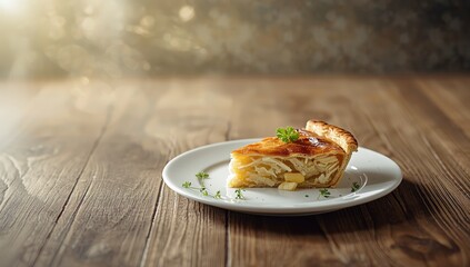 Cabbage pie slice served on a plate, emphasizing baked pastry and vegetable filling, ideal for casual dining