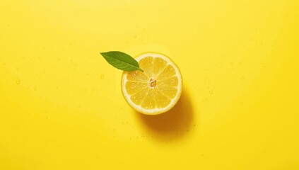 Juicy lemon wedges placed on a yellow surface designed for food photography or culinary presentation, Earth Day