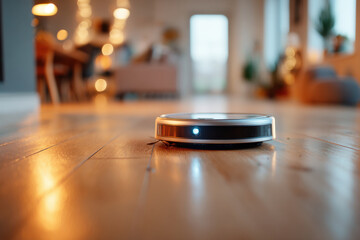 Robotic vacuum cleaner in a bright living room