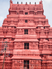 The gopuram of the Sathyamurthy Perumal Temple in Thirumayam, Pudukkottai district, Tamil Nadu, India. 