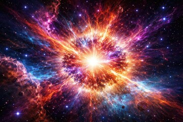 Fototapeta premium Color saturated supernova blast scene with intricate cosmic details for backdrop