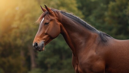 Obraz premium Portrait of a sport horse during a show jumping competition, highlighting the animal's alertness and agility, equestrian sports awareness