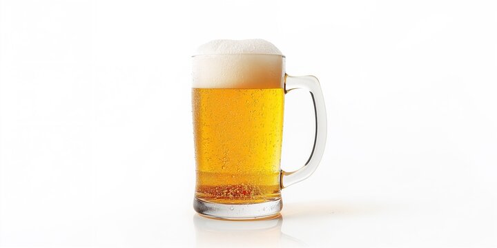 Clear beer in a glass with a white backdrop, suitable for advertising or menu visuals