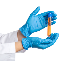 Close-Up of Young Scientist’s Gloved Hand Performing Laboratory Experiment, Research Concept, Isolated on White Background