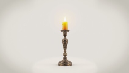 Old-fashioned candlestick with a textured finish placed on rustic wood, suitable for vintage styling
