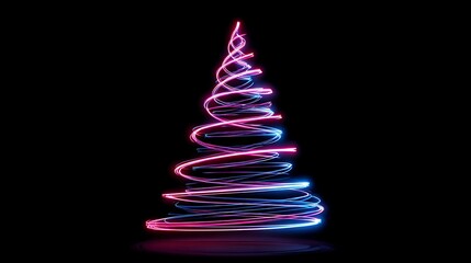 Glowing spiral light streaks forming a stylized Christmas tree against a black background