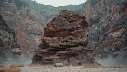 Exposed strata of basalt sandstone and dross in a disused quarry, highlighting natural erosion processes