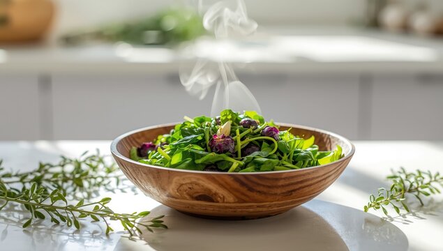 Vegetable medley of wild greens such as Allium ampeloprassum and bladder campion saut&Atilde;&copy;ed in olive oil, highlighting natural foraging