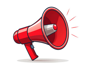 Minimal Flat Vector of Red Megaphone with Button, Alert and Marketing Icon Style, Isolated
