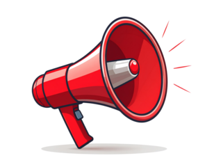 Minimal Flat Vector of Red Megaphone with Button, Alert and Marketing Icon Style, Isolated