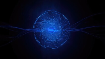 Futuristic blue line swirl in a sci fi abstract background serving as a digital UI backdrop, highlighting technological aesthetics