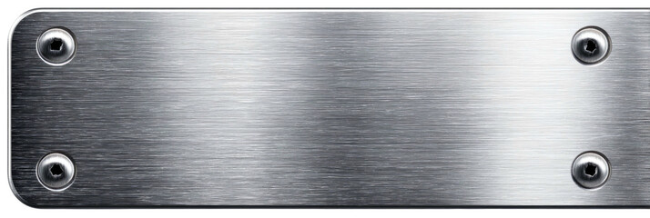 Metallic rectangle with screws in each corner, featuring horizontal brushstrokes and a textured finish
