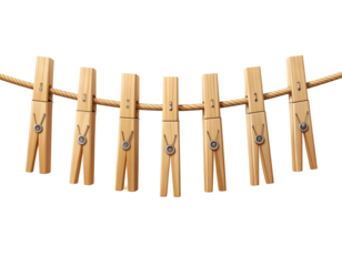 Minimal Hanging Clothesline Rope with Pegs, isolated on a transparent background
