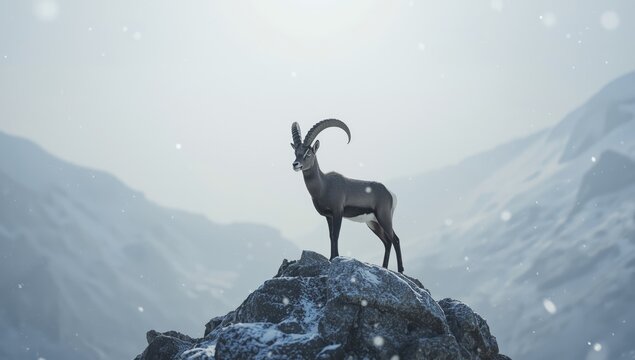 Mountain goat navigating icy terrain, highlighting animal resilience in cold environments