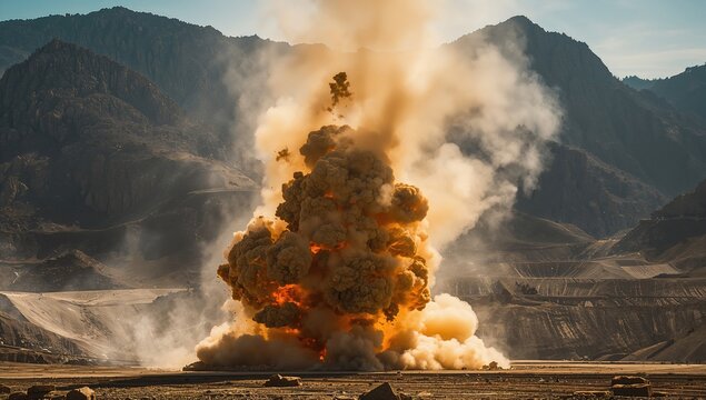 Mining site in Huancayo experiencing a large blast, highlighting industrial safety measures
