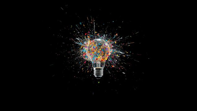 Vivid burst of a multicolored light bulb in rapid motion illustrating creative illumination