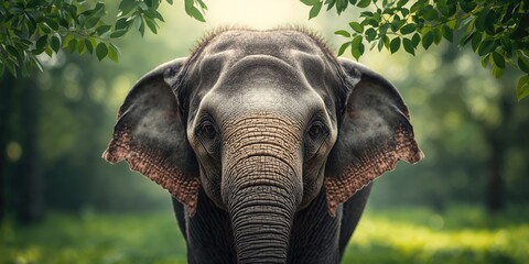 Detailed view of a juvenile elephant's face focusing on skin and tusk development, ideal for conservation awareness