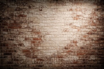 Obraz premium brick wall with weathered surface and irregular peeling paint under studio light texture background with copy space
