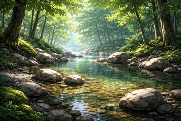 Obraz premium Serene hollow with scattered resting rocks