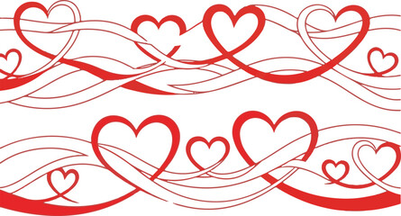 ROMANTIC RED HEART RIBBON WAVE BORDER FOR VALENTINES DAY DESIGN