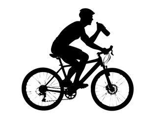 Naklejka premium Cyclist Silhouette Drinking Water on Mountain Bike Vector Icon