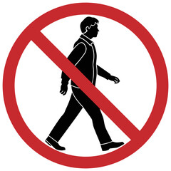 No Pedestrians Prohibited Entry Warning Sign Silhouette Vector Icon