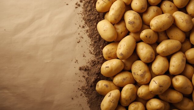 Raw yellow potatoes, highlighting natural textures for food styling and recipe development, kitchen background