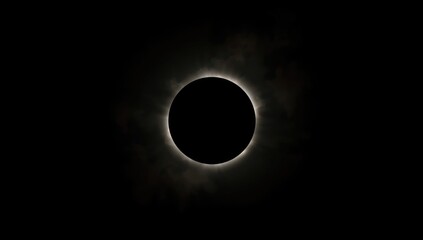 Photograph of a total eclipse of the sun, highlighting astronomical phenomena and light contrast