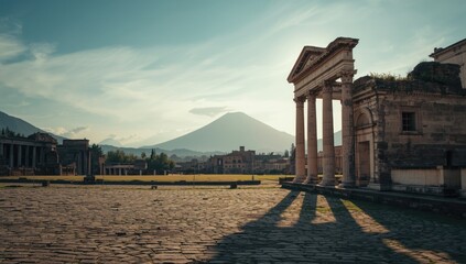 Fototapeta premium Historic street food site with archaeological ruins of a thermopolium, ancient urban settlement