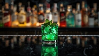 Vibrant green Negroni featuring gin, aperitif, and mint, designed as a cooling summer beverage, World Cocktail Day