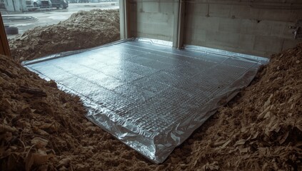 Underground floor thermal insulation using perimeter plates and fused foil for water resistance, construction safety