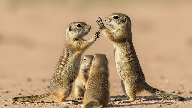 Three Cape Ground Squirrels Interacting on Sandy Ground