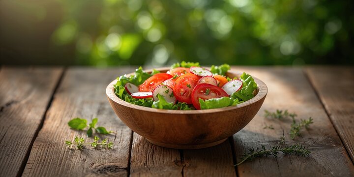 Salad with tomato and radish, fiber-dense vegetables for healthy eating