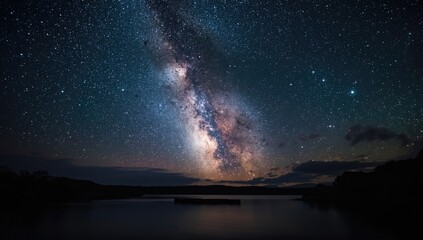 Night sky with dense Milky Way galaxy, suitable as a background for text or layout design