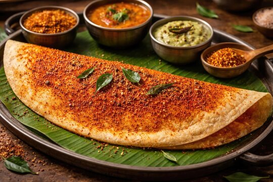Tantalizing South Indian dosa coated in a distinctive podi spice mix