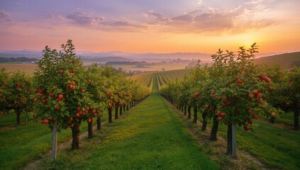 Fototapeta premium Fruit cultivation in Trentino Alto Adige orchard, sustainable farming practices