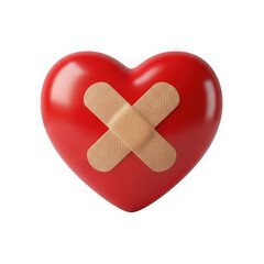 Red heart with band aid isolated on transparent background