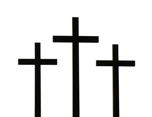 Three wooden crosses isolated