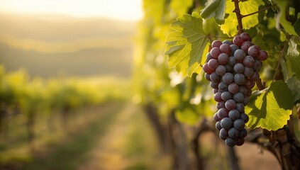 Cluster of Pinot Noir grapes ripening on the vine, highlighting viticulture practices