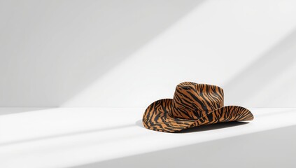 Cowboy hat featuring tiger print pattern, suitable for themed costumes or fashion accessories