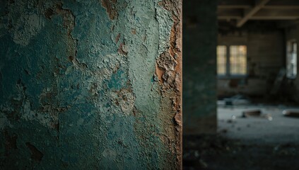 Old wall surface showing multiple layers of peeling paint, used as a background for text or graphics, World Environment Day