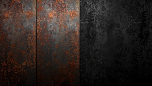 Aged rusted iron panel with oxidized patches serving as a textured backdrop for mechanical safety signage
