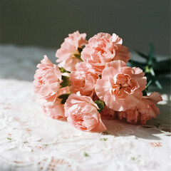 A bouquet of pink carnations perfect for Mother's Day. Gratitude. Surprise. Gift. Present.