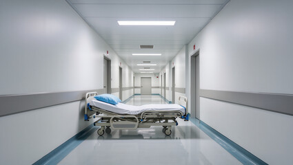 Hospital bed corridor medical healthcare emergency critical condition clean empty hallway