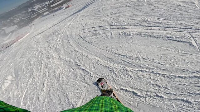 Snowboarding at a mountain resort during the winter season