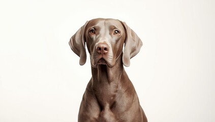Weimar dog photographed against a gradient white backdrop, designed for breed identification or pet branding