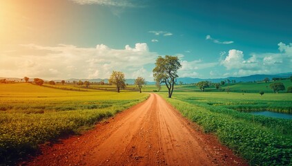 Obraz premium Red earth road surface, emphasizing soil stability in rural areas