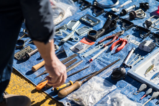 Second-hand shopping at a local market
