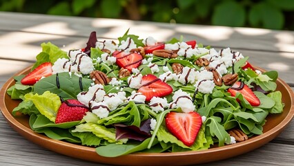 Fresh Mixed Greens Salad with Strawberries and Feta